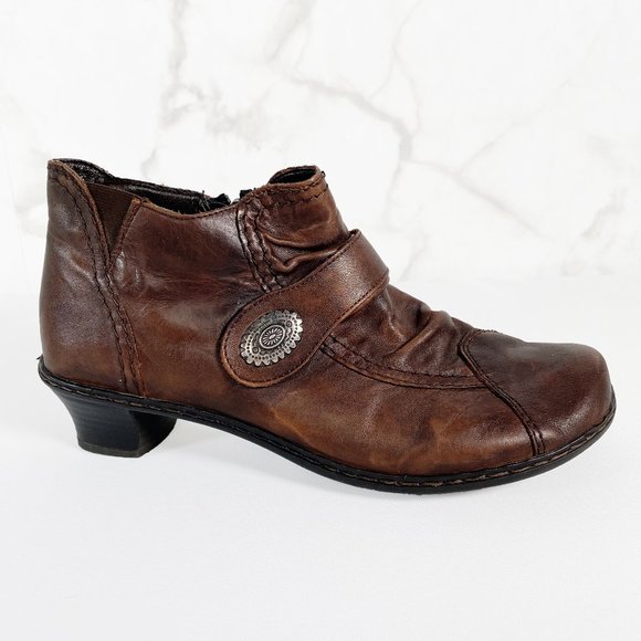 Rieker Ruched Leather Heeled Booties
